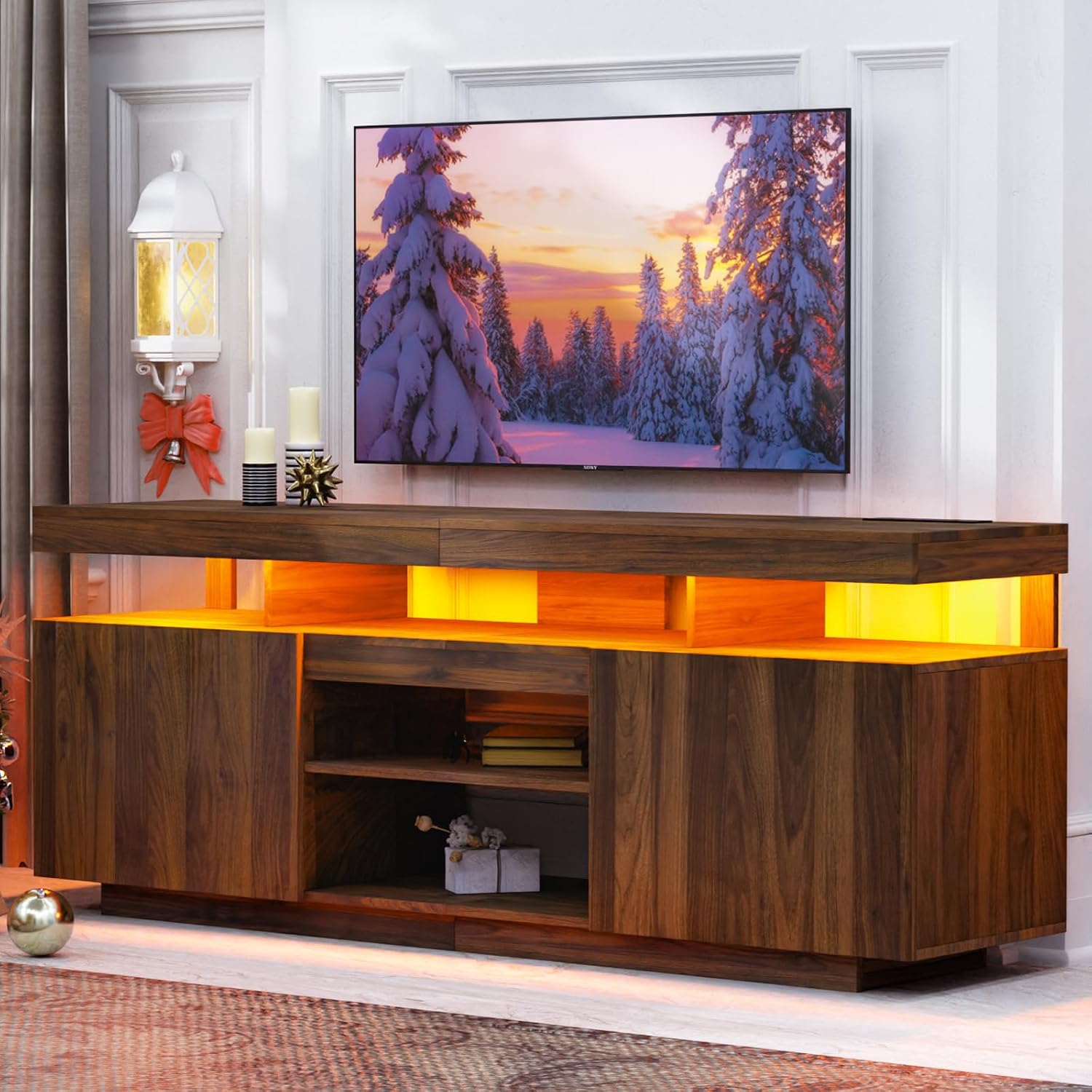 Gaming Console Entertainment Center - LED TV Stand with Power Outlets