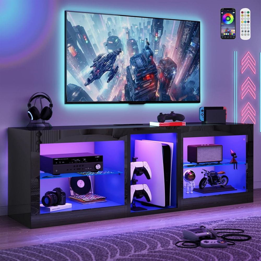 Gaming Console Entertainment Center - LED TV Stands with Power Outlet