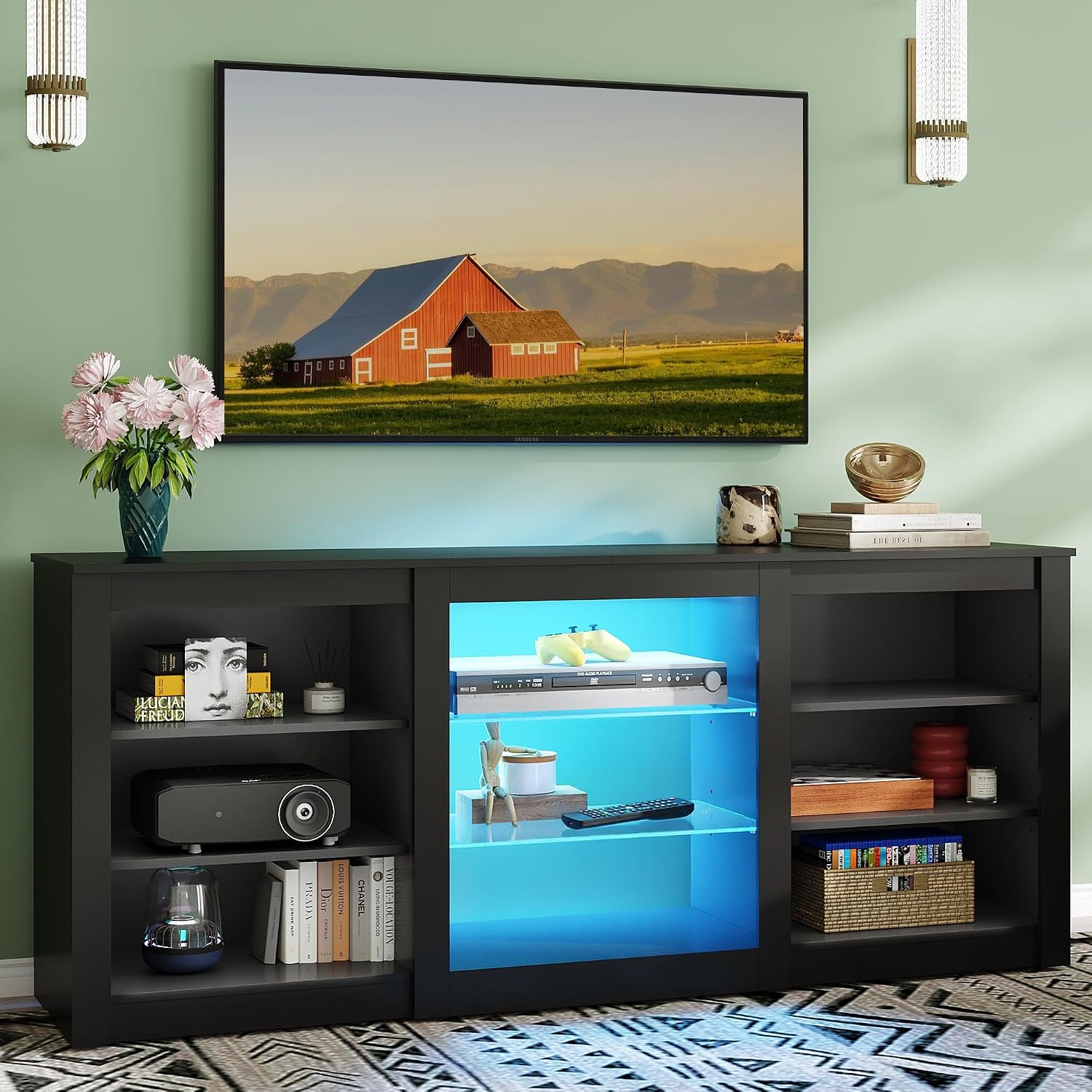 Gaming Console Entertainment Center - Modern TV Stand Entertainment Center Adjustable