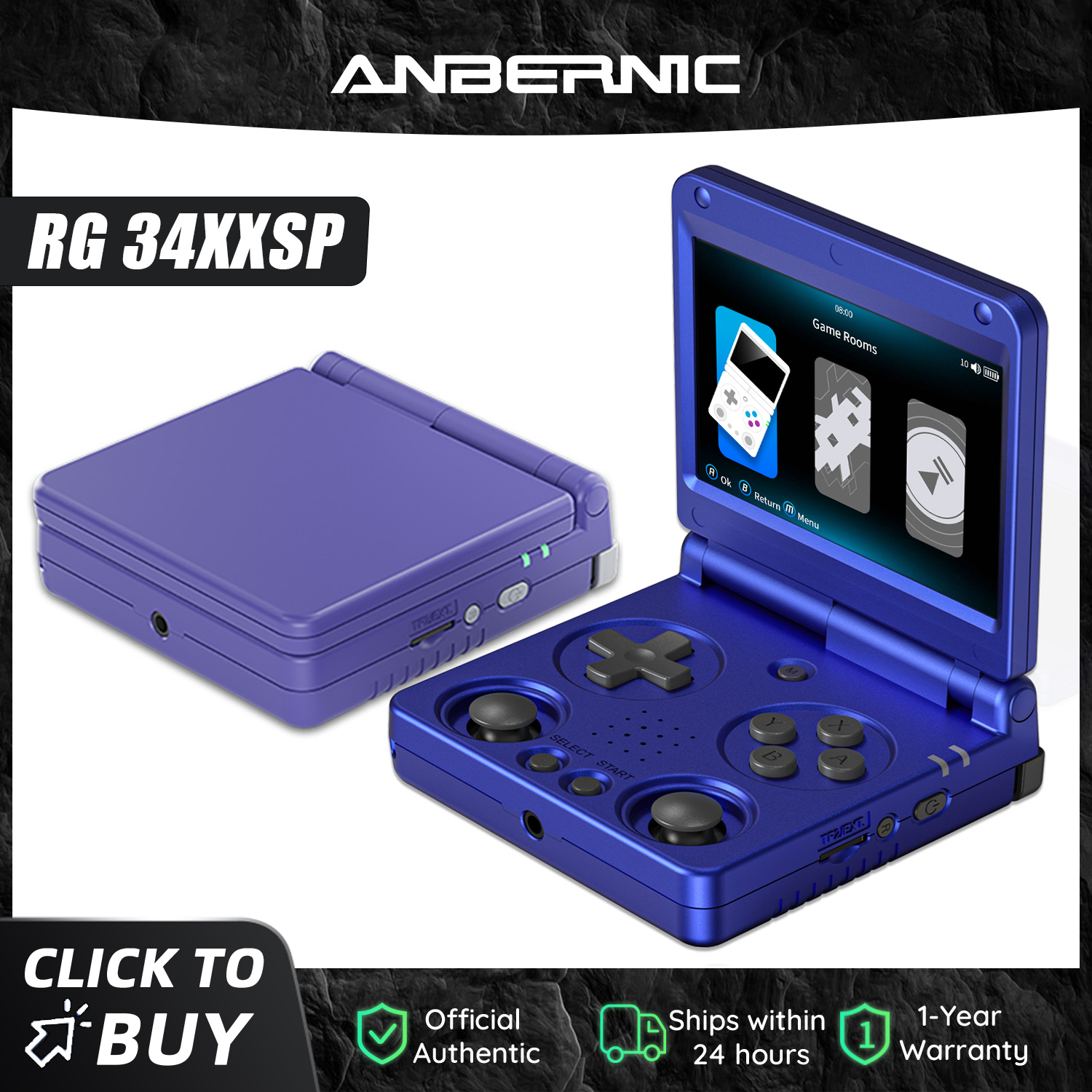 Gaming Console Old - Anbernic RG34XXSP 3.4-Inch IPS Linux 64-bit