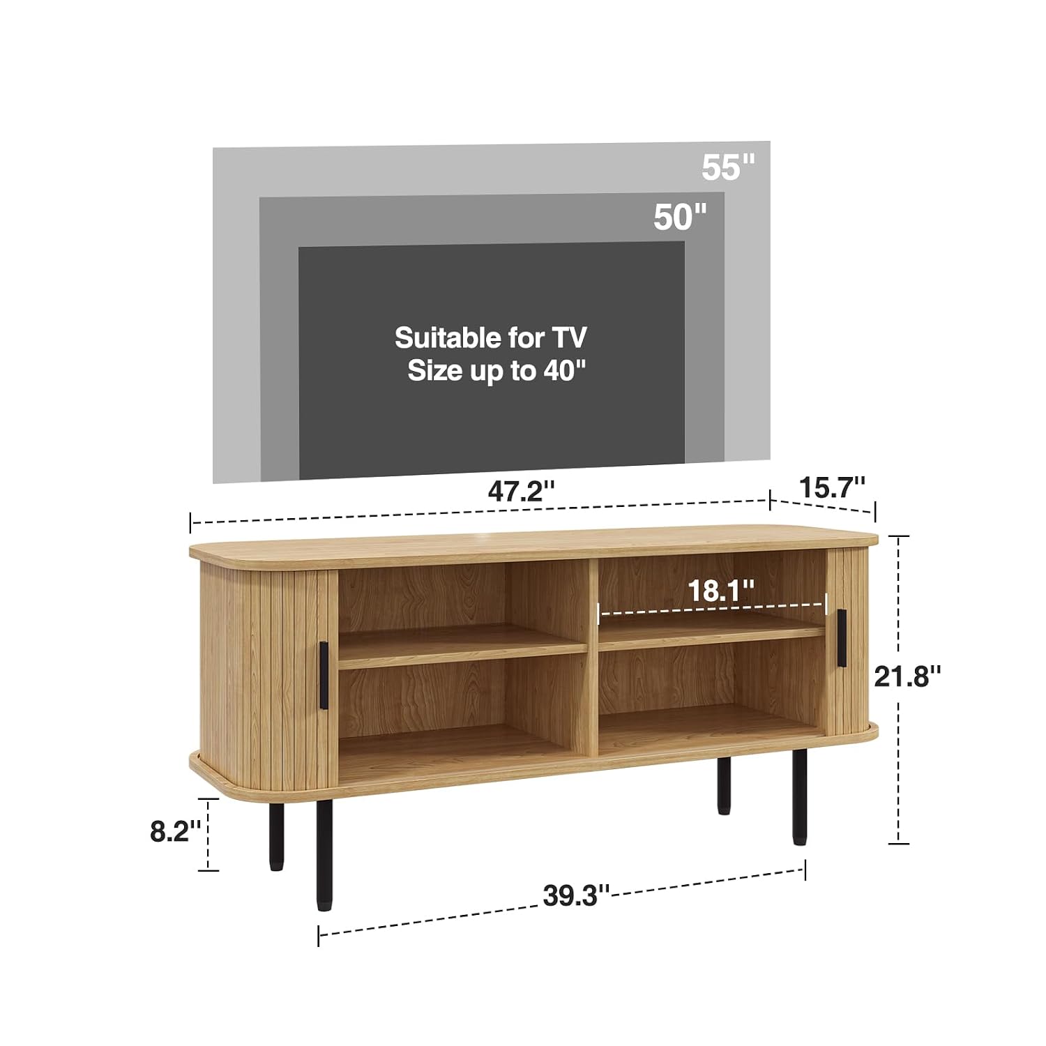 Natural Fluted TV Stand for 60 - Gaming Console Entertainment Center 评论和价格