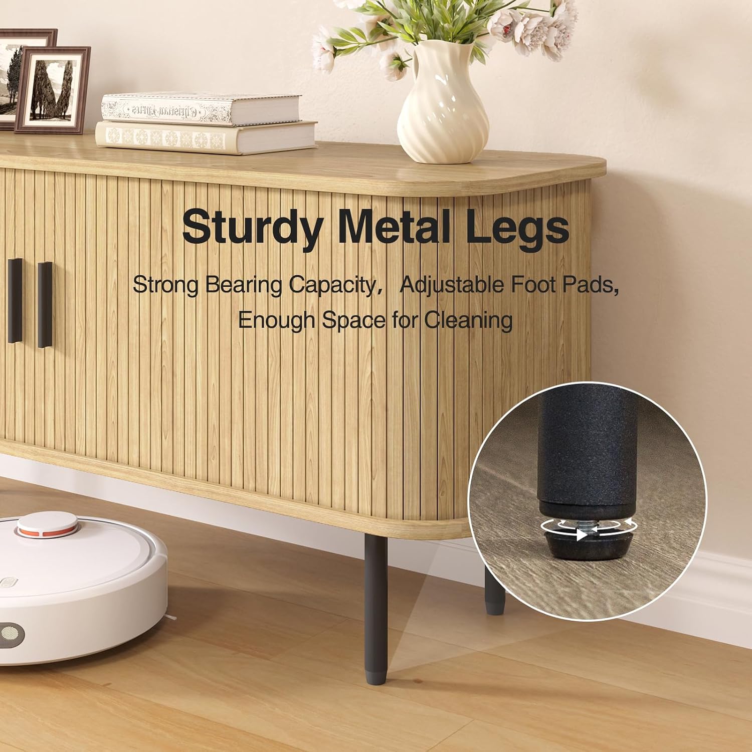 Natural Fluted TV Stand for 60 - Gaming Console Entertainment Center 评论和价格