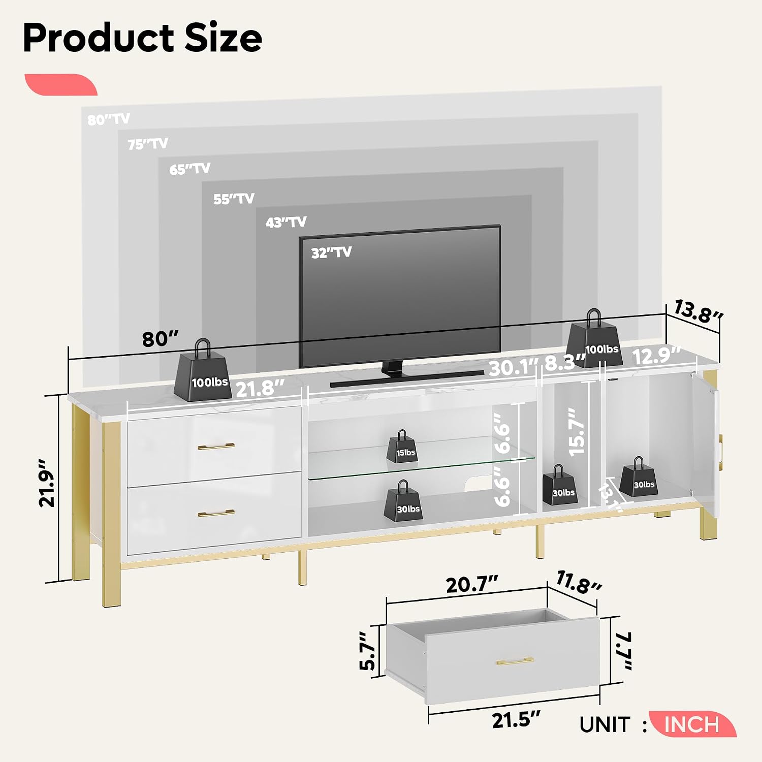 TV Stand for 75/80/85 inch TVs - Gaming Console Entertainment Center 评论和价格