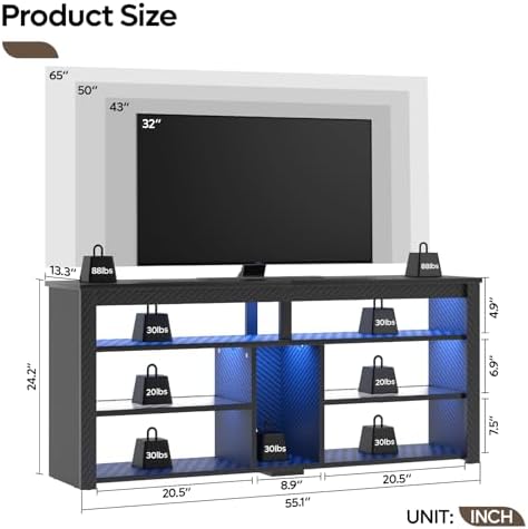 LED Tall TV Stand, Entertainme - Gaming Console Entertainment Center 评论和价格