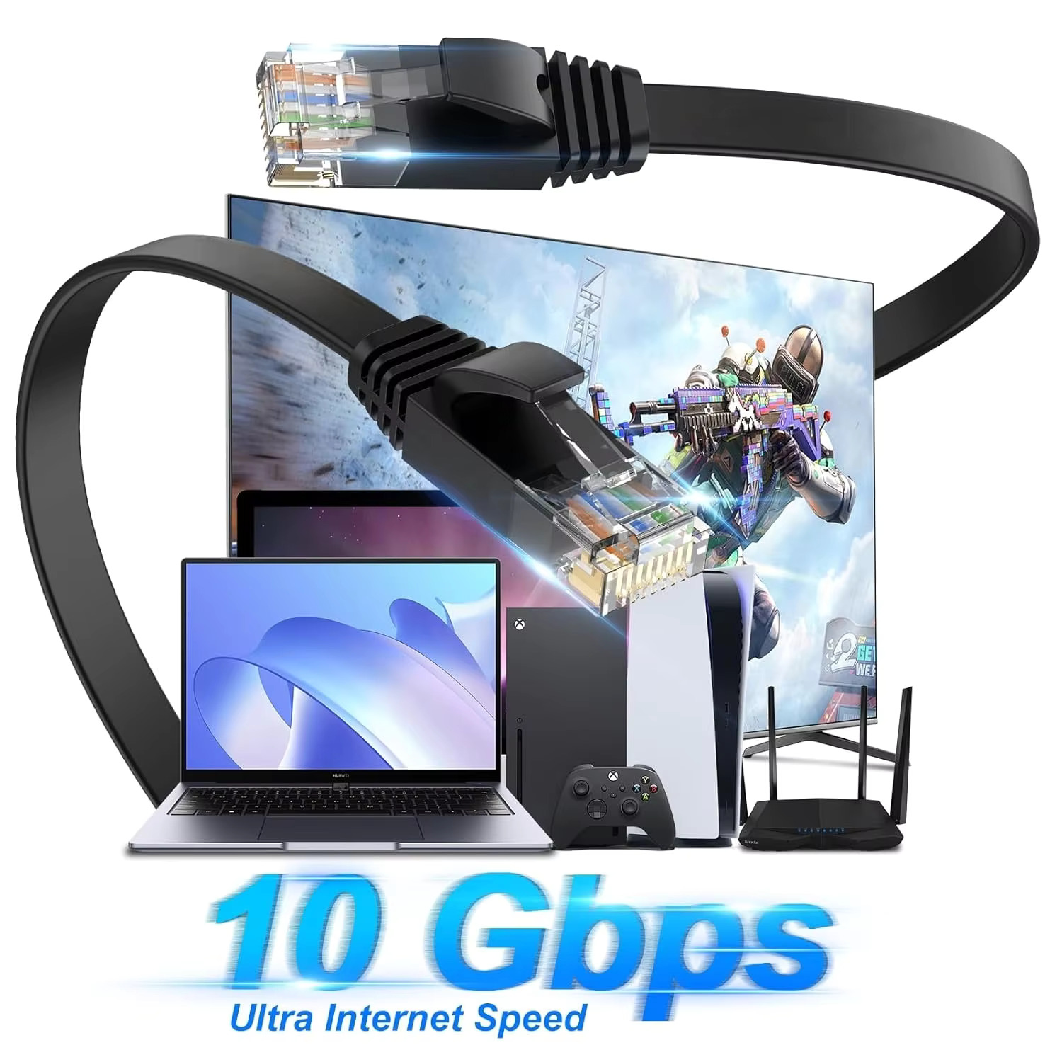 Cat 6 Ethernet Flat Cable, Out - Lan Cable Gaming 评论和价格
