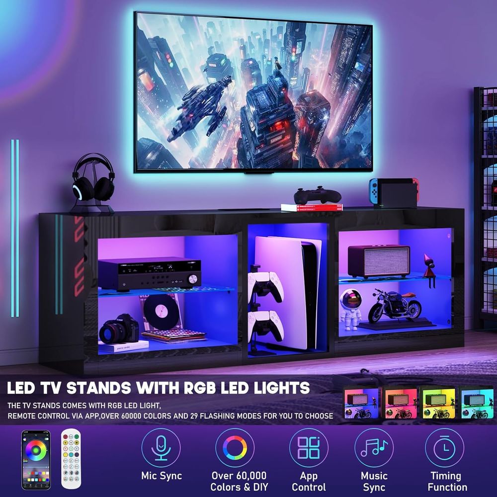 LED TV Stands with Power Outle - Gaming Console Entertainment Center 评论和价格