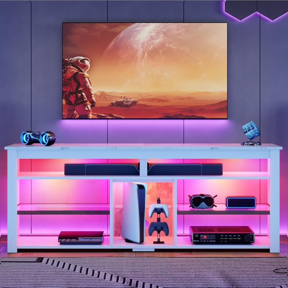 70 Inch TV Stand with LED Ligh - Gaming Console Entertainment Center 评论和价格
