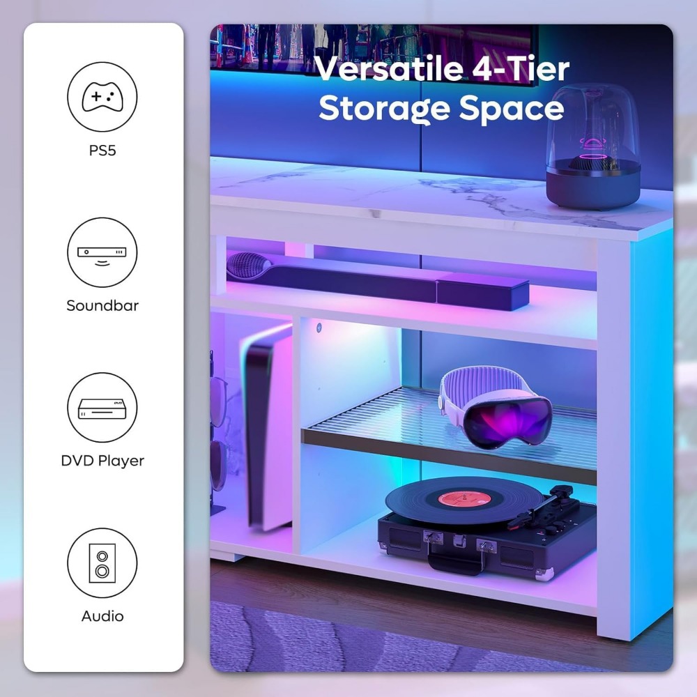 70 Inch TV Stand with LED Ligh - Gaming Console Entertainment Center 评论和价格