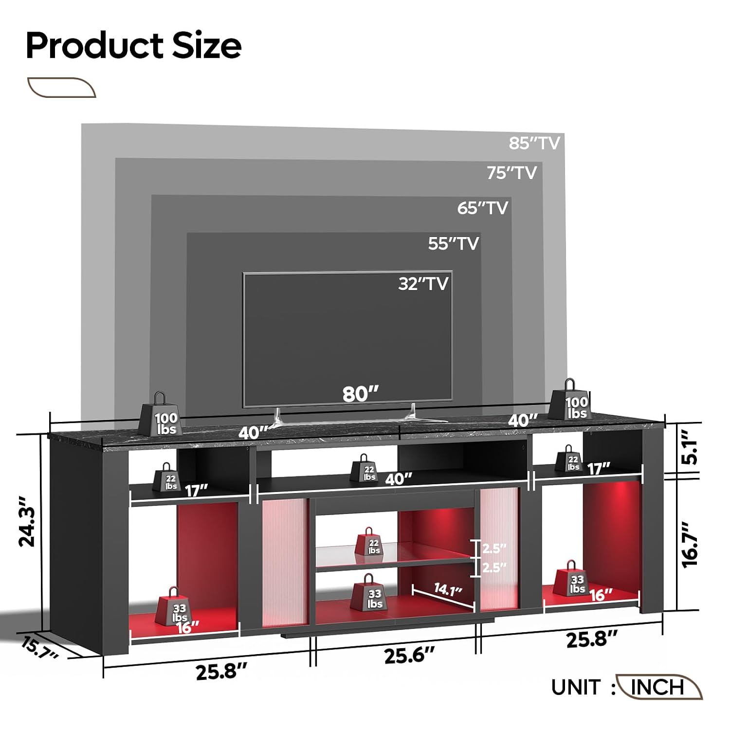 80 Inch TV Stand Entertainment - Gaming Console Entertainment Center 评论和价格
