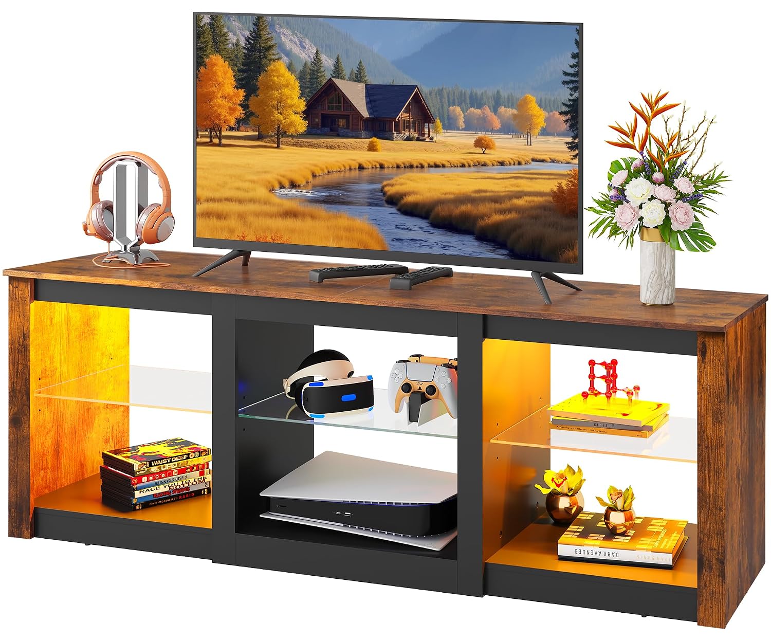 LED TV Stand Entertainment Cen - Gaming Console Entertainment Center 评论和价格