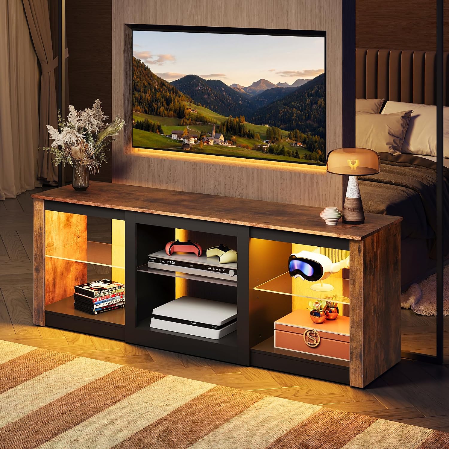 LED TV Stand Entertainment Cen - Gaming Console Entertainment Center 评论和价格