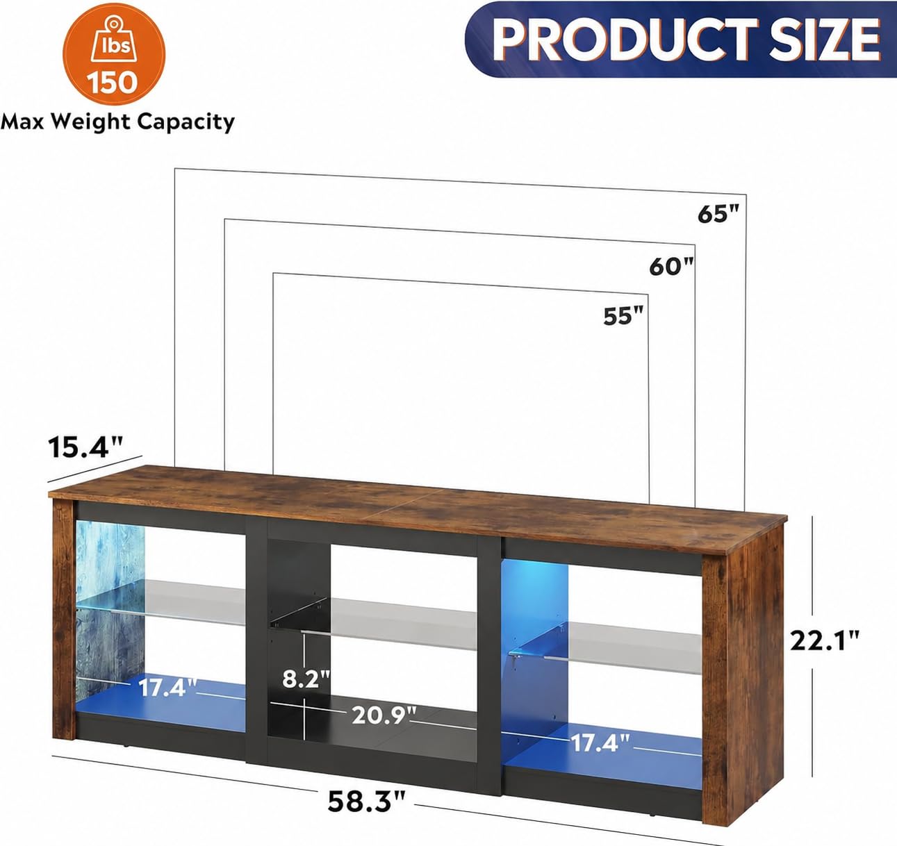LED TV Stand Entertainment Cen - Gaming Console Entertainment Center 评论和价格