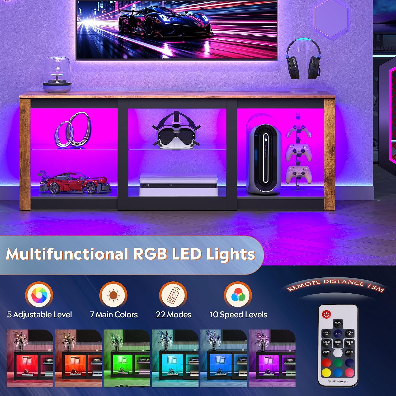 LED TV Stand Entertainment Cen - Gaming Console Entertainment Center 评论和价格